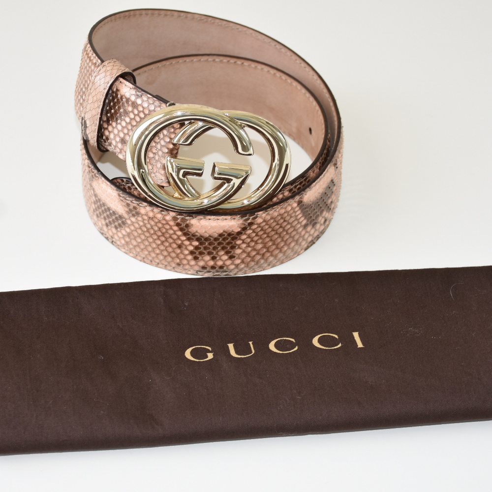 Gucci Rose Gold Snakeskin GG Logo Belt - Picture 2 of 8